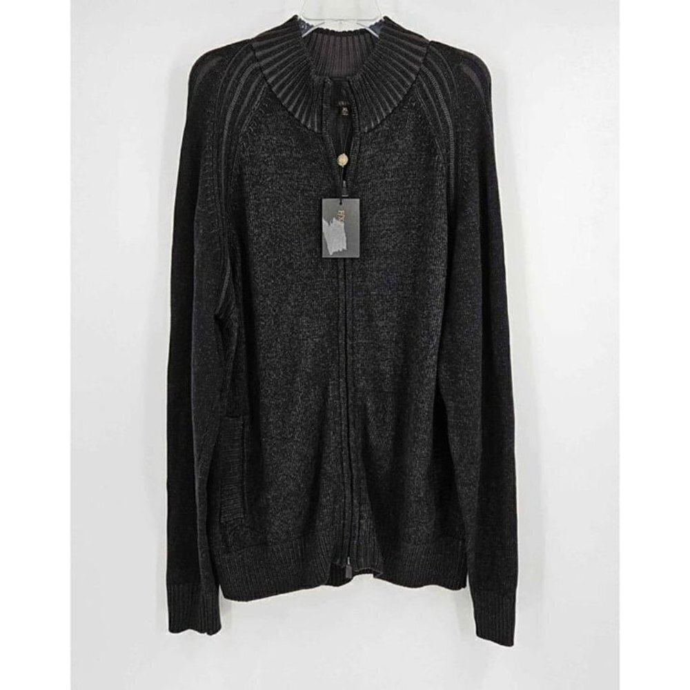 New F/X Fusion Full Zip Ribbed Collar Black Long Sleeve Sweater Pockets Sz XL